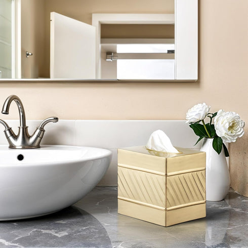 Handcrafted Wave Embossed Metal Square Tissue Box Cover